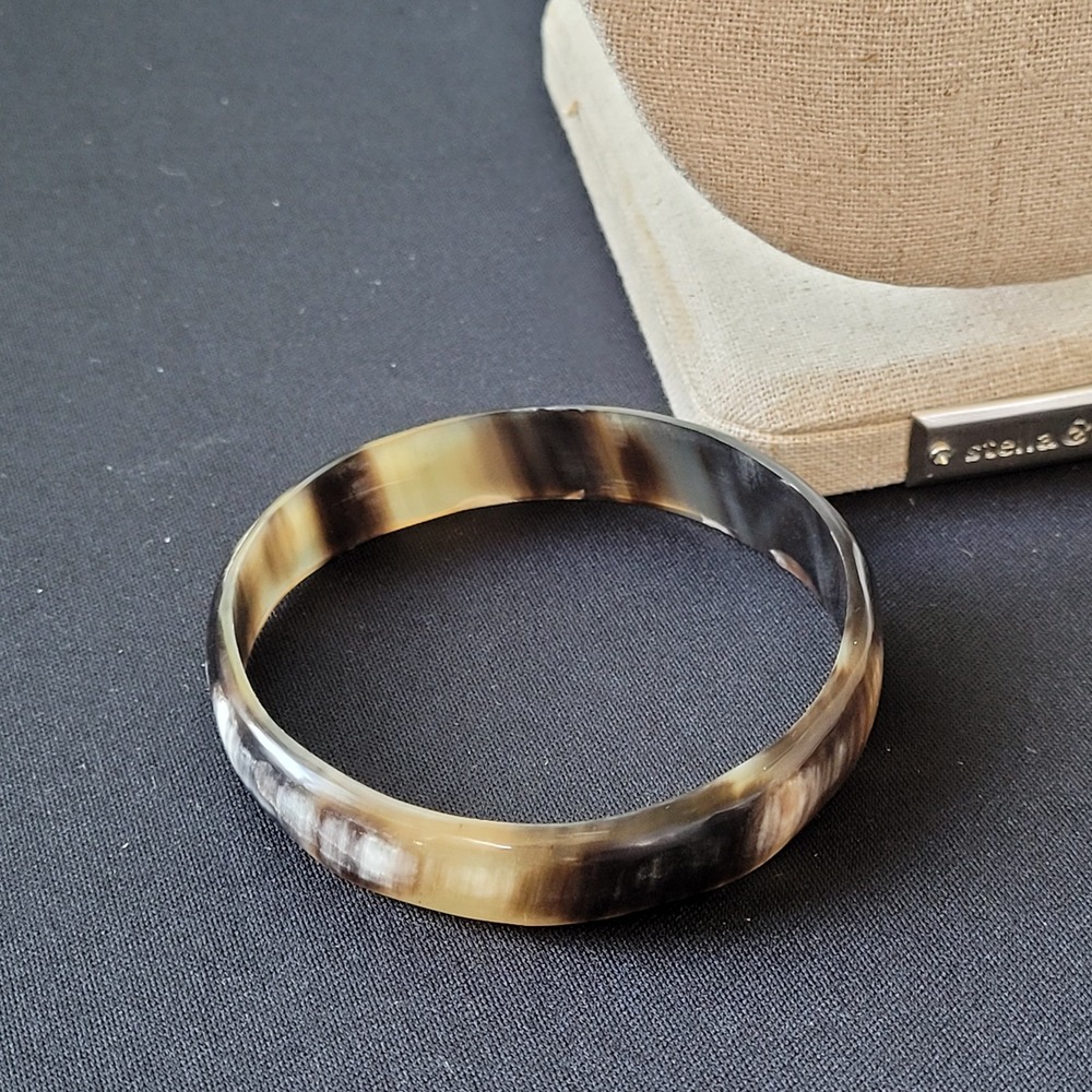 Vintage Natural Buffalo Horn Bangle Bracelet Marbled Boho Minimalist